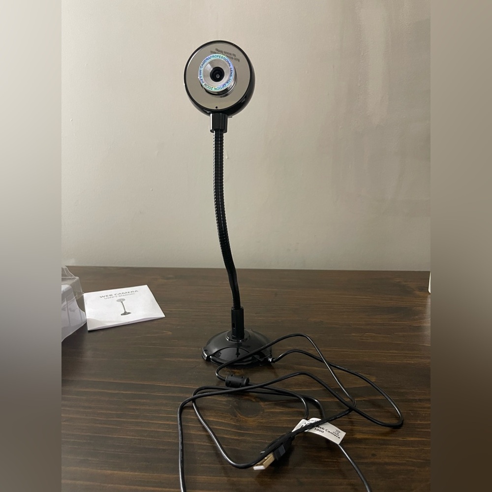 USB webcam frequently used for online proctoring, often featuring a bendable rod